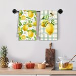 2PCS Lemon Print Kitchen Towels - Ultra-soft Microfiber Decorative Plaid & Watercolor Fruit Designs For Cooking Baking And Bathr