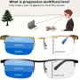 Minimalist Style Multifocus Reading Glasses With Rhinestone Embellishment Acrylic Lens Semi-rimless Tr Frame Square Shape Progressive No-line Bifocal Includes Case - 9184 Non-prescription Eyewear