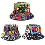 90S Graffiti Print Retro Hip Hop Style Double-sided Bucket Hat For Men And Women