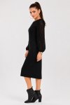 Ladies Morgan Crochet Chiffon Bubble Long Sleeve Knitted Midaxi Black Dress