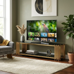 Goldair Gold Frame Tv Stand With Black Glass Shelves