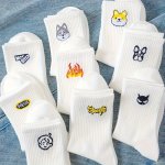 3 Pairs Fashion Pattern Socks Simple Street Style Breathable Mid Tube Socks Women's Stockings & Hosiery For Fall