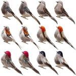 Lwingflyer 12PCS Artificial Feathered Birds Decor 4INCH Fake Bird Realistic Sparrow Covered Feathers Clip On Christmas Ornaments