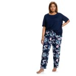 Donnay Plus Size Sleep-sets Navy T-Shirt With Floral Slim Fit Pant