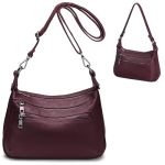 Yaluxe Women's Real Leather Shoulder Bag Medium Size Handbag Purse With Multiple Zip Pockets