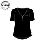 Ladies Slub Henley Tee - Black - 3XL