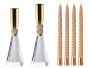 Luxury Gold & Crystal Candlestick Holder With Gold Tapered Candles- 6 Pce