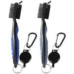 Obtanim 2 Pack Golf Club Brush Groove Cleaner Tools With Retractable Zip-line Aluminum Carabiner For Golf Club Bag Accessories B