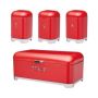 Bread Bin And Canister Set - 4 Piece Kitchen Storage Collection - Red