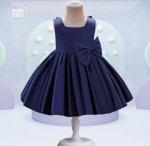 Navy Special Occasions Dress With Big Bow Clip On