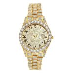 Diamond Bracelet Watch Set: Hip Hop Golden Rhinestone Watch