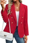 Elleven Womens Tweed Blazers Business Casual Long Sleeve Double Breasted Bottons Jackets Work Suit Slim Fit Dressy Elegant Pocke