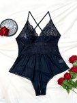 Women's Sexy Lingerie Bodysuit Plus Size Hot Lace Mesh Cross Detail Open Crotch Teddy Bodysuit
