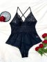 Women's Sexy Lingerie Bodysuit Plus Size Hot Lace Mesh Cross Detail Open Crotch Teddy Bodysuit