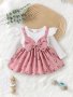 Baby's Bow Decor Faux Two-piece Long Sleeve Floral Pattern Corduroy Romper Dress + Hairband Infant & Toddler Girl's Dress For Daily Wear/Holiday/Party As Gift