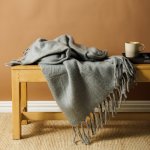 Woollen Blend Blanket Throw Silver Grey