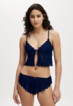 Cotton On Broderie Longline Lace Tie Up Bralette - Voyage Blue
