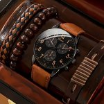 Multi-layered Leather Bracelet Set - Casual Style Pu Leather Bracelets For Men