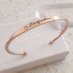 CBA102583 - Personalized Words & Birthstone Bangle Rose Gold Plated Stainless Steel 5MMX18CM