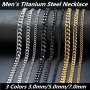 1pc Men's Stainless Steel Cuban Link Chain Necklace Artificial Jewelry Accessories 3.0mm/5.0mm/7.0mm Length 60cm/23.62''