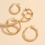 Golden Glossy Hoop Earrings Elegant Simple Style Alloy Jewelry Daily Wear Accessories Trendy Female Gift