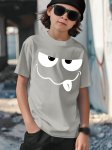 Cute Cartoon Funny Face Print T-shirt- Engaging Visuals Casual Short Sleeve T-shirts For Boys - Cool Lightweight And Comfy Summe