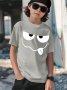Cute Cartoon Funny Face Print T-shirt- Engaging Visuals Casual Short Sleeve T-Shirts For Boys - Cool Lightweight And Comfy Summer Clothes
