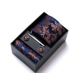 Men Necktie Box Striped Tie Hanky Cufflink Tie Clip Set
