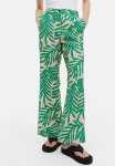 Flared Trousers - Light Beige Leaf-patterned