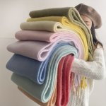 Minimalist Solid Color Fluffy Chunky Scarf Elegant Imitation Cashmere Soft Cozy Tassel Long Scarf Autumn Winter Thickened Warm C