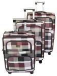 Smte 3 Piece Checkered Art Pu Leather Travel Luggage Set White & Black Red & White With Keychain
