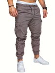 Men's Casual Cotton Cargo Jogger Pants With Pockets - Regular Fit Woven Trousers With Stretch 95% Cotton 5% Spandex For Four Sea