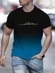 Men's Gradient Letter Print Crew Neck Short Sleeve T-Shirt - Soft Regular Fit Top Perfect For Casual Running Training Basketball