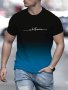 Men's Gradient Letter Print Crew Neck Short Sleeve T-Shirt - Soft Regular Fit Top Perfect For Casual Running Training Basketball & Football