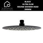 Black Ultra Slim Round Shower Head - 200MM