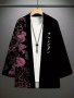 Japanese Style Flowers Pattern Print Kimono Open Front Cardigan For Spring & Summer Men's Clothing
