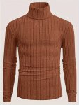 Men's Stylish Stripe Pattern Knitted Pullover Casual Breathable Long Sleeve Turtle Neck Sweater For Spring Fall