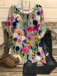 Plus Size Floral Print T-Shirt Casual Short Sleeve Top For Spring & Summer Women's Plus Size Clothing
