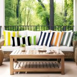 2PCS Coastal Style Outdoor Waterproof Pillow Covers 45.72X45.72CM Striped Geometric Cushion Covers In Red Navy Green Yellow Grey
