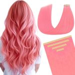 Doores Light Pink Tape In Hair Extensions - Real Human Hair Straight Natural Extensions 30G 10PCS 20 Inch