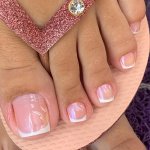 24PCS White French Press On Toenails Square Fake Toenails Full Cover Short False Toenails With Designs Glossy Nude Pinkish Glue