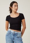 Cotton On Staple Rib Scoop Neck Short Sleeve Top - Black