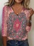 Vintage Graphic Print V-neck T-Shirt Vintage 3/4 Sleeve T-Shirt For Spring & Fall Women's Clothing