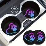 2PCS Heart And Dog Paw Print Car Coasters Cup Holders For Car