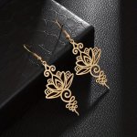 1 Pair Fashion Hollow Out Lotus Flower Dangle Earrings Simple Geometric Lucky Pendant Earrings