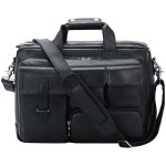 Tiding Genuine Leather Briefcase For Men 17.3 Inch Laptop Case Multi Pockets Business Travel Shoulder Messenger Bag_black