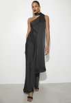 Satin Maxi Slip With Neck Tie Detail - Anthracite