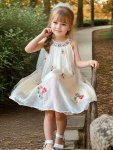 Girls' Summer Floral Sleeveless Dress Casual Style Princess Tulle Dress For Party And Everyday Wear