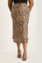 Natalie Satin Midi Skirt - Nude Animal Print - L