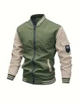 Men's Spring autumn Fashion Trendy Colorblock Baseball Jacket Casual Aviator Motorcycle Outerwear All-match Work Jacket